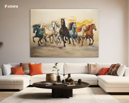 7 running horses Canvas Painting (A001).