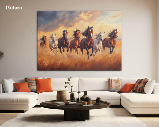 7 running horses Canvas Painting (A005).