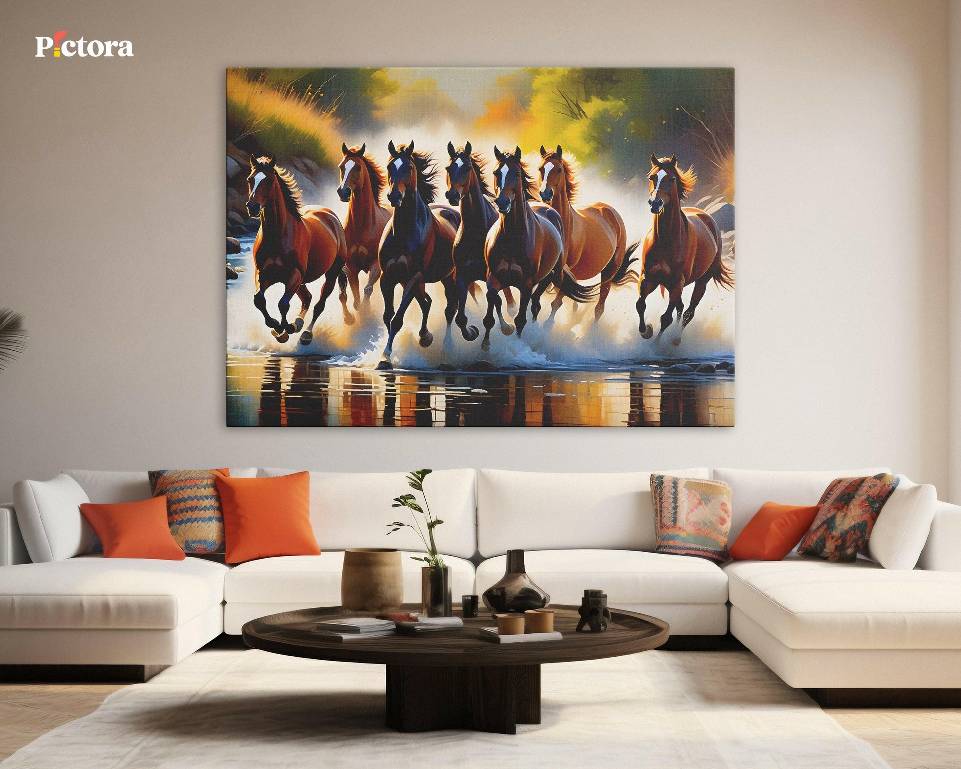 7 running horses Canvas Painting (A006).