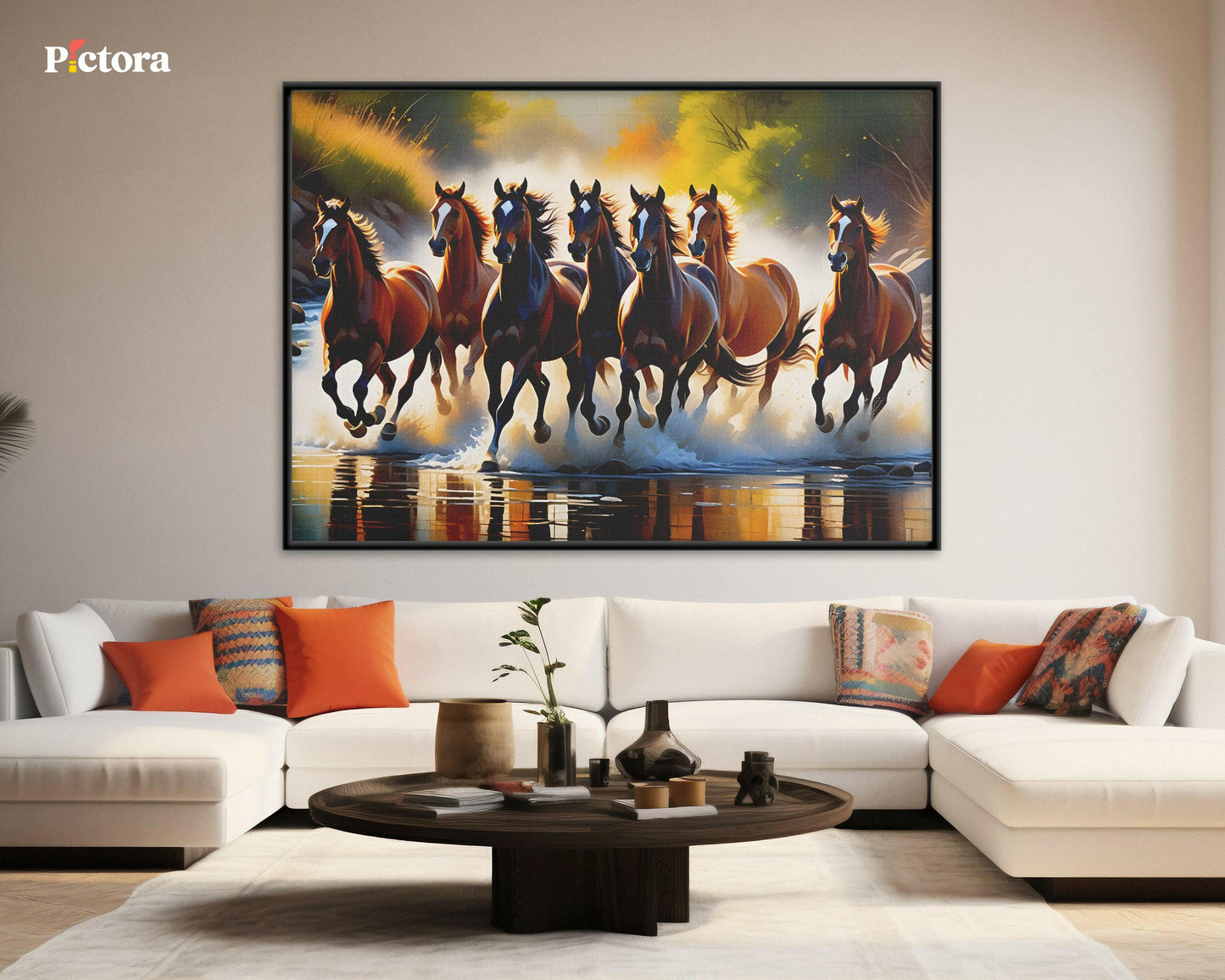 7 running horses Canvas Painting (A006).