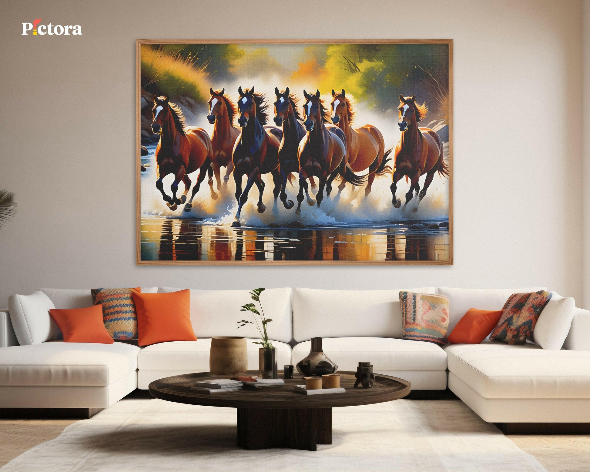 7 running horses Canvas Painting (A006).